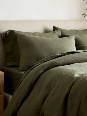 Quince European Linen King Shams Set of 2 Dusty Olive NWOT